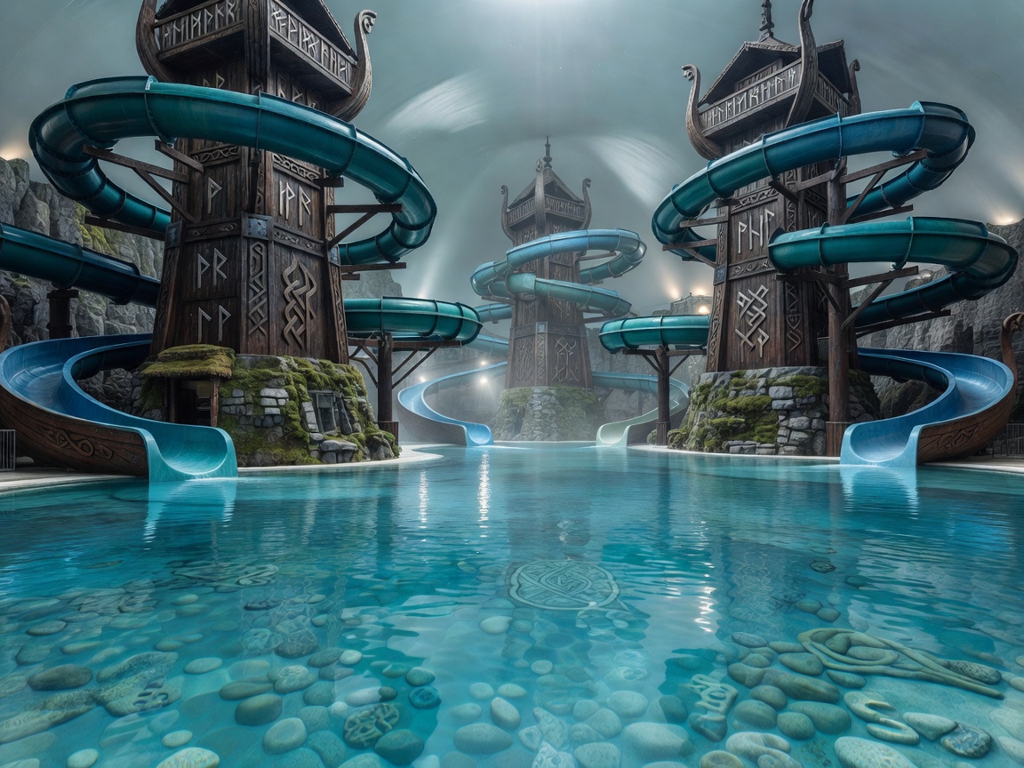 Rulantica indoor water world Nordic themed slide towers and crystal lagoons